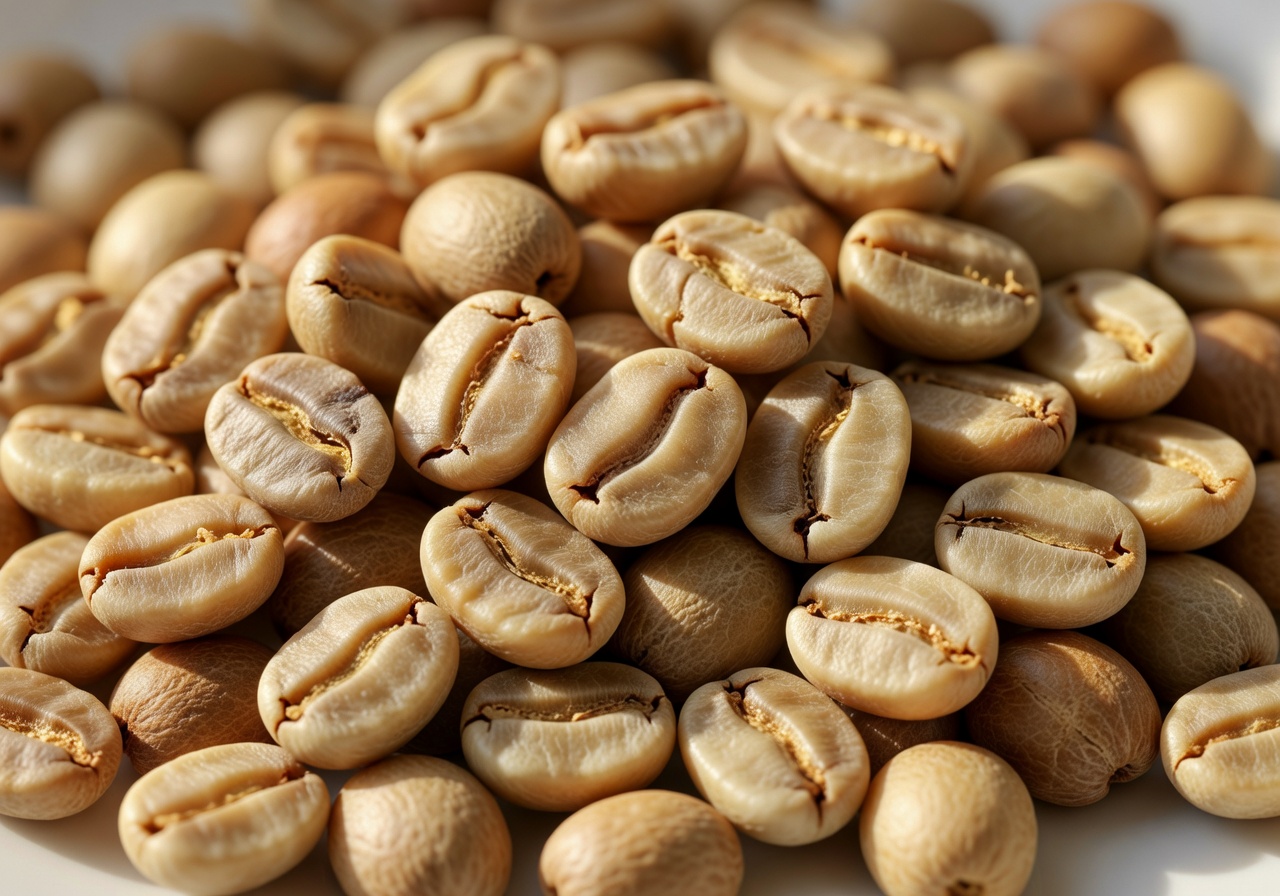 Ethiopian Light Roast coffee beans detailed macro shot