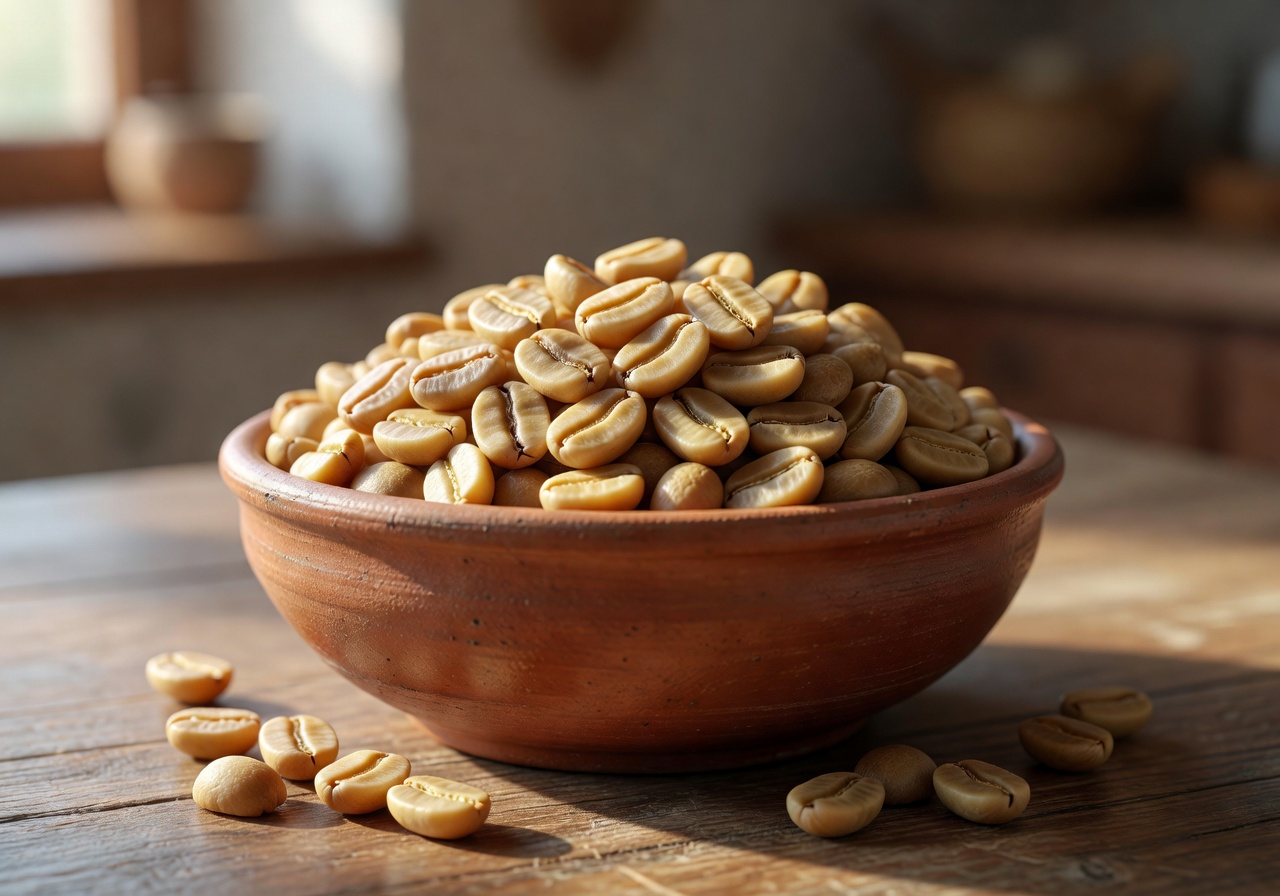 Ethiopian Light Roast coffee beans in a ceramic bowl