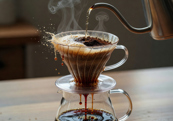 Pour over coffee brewing process in slow motion